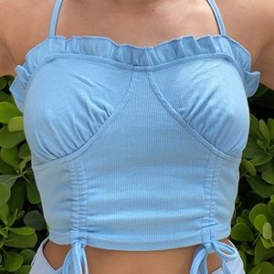 Blue Crop top with tassels